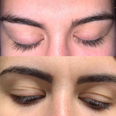 Before and after of a eyebrow tint and wax.