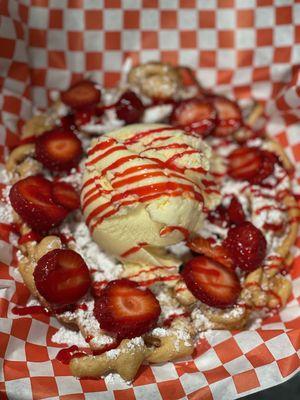 Strawberry Toppings Funnel Cake