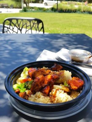 Quinoa Chicken Bowl. Nice outside area for lunch.