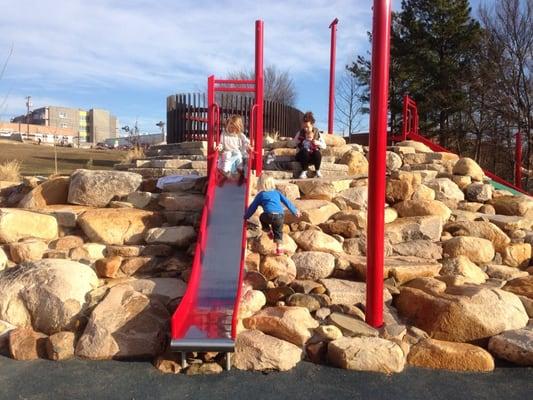 Play mound--bouldering rocks and small slide