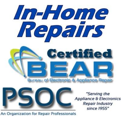 We offer in-home repairs.  We are certified by most major factory brands & warranty companies.