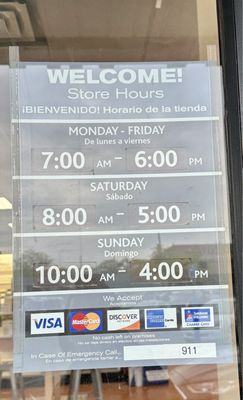 Store open hours 05/04/2024