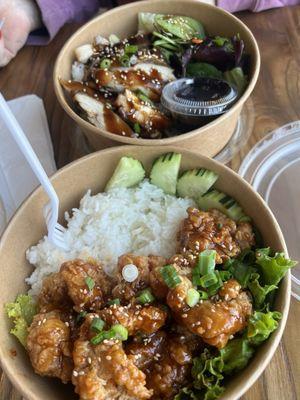 Korean fried chicken and teriyaki chicken.