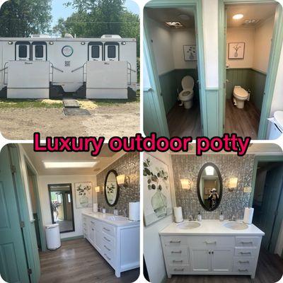 The outdoor portable potty station is the nicest station I've ever seen: air-conditioned, stocked with tissue, soap.