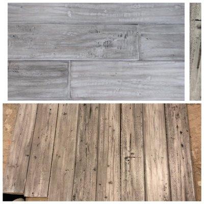 Top was sample how it looked in our home, in our lighting. Bottom-flooring we received