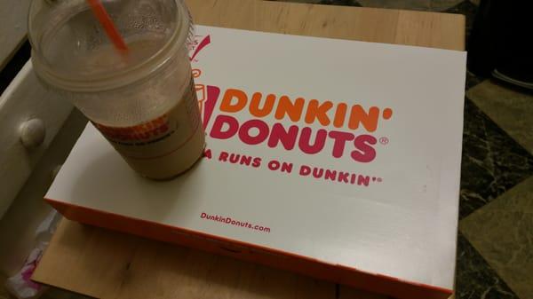 Iced latte and 1/2 dozen donuts