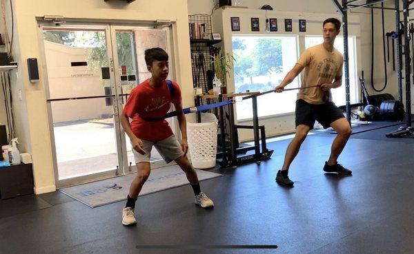 Max working on his crossover step.