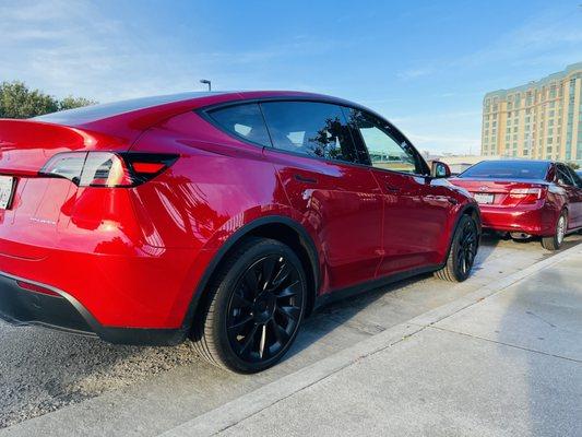 Our brand-new Tesla Model Y in red. Fierce, but quiet. Come see why our customers rave about this popular model.