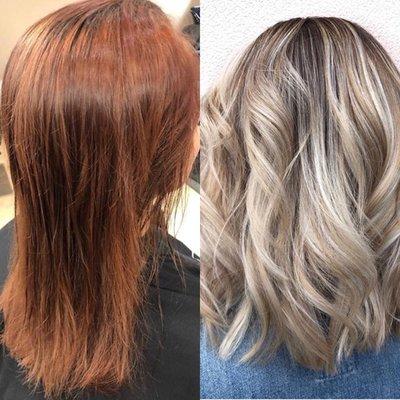 Before and After of a Color Correction done by Kayce. Instagram @beautybybabinski