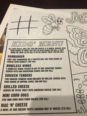 Kids menu