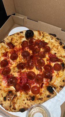 Pepperoni pizza with hot honey