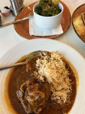 Oxtail stew, roast broccoli