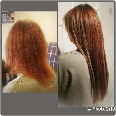 Before and After 
Haircolor and Extensions