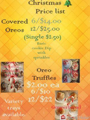 Holiday price list for basic cookies and truffles