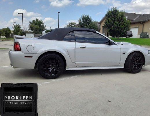 This is a great side view of our latest 2004 mustang GT, ceramic coating & glass treatment job.