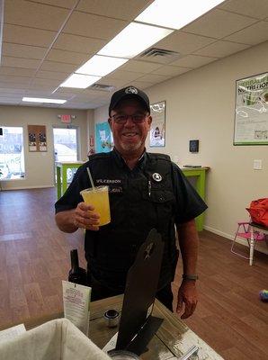 Officer Henry enjoying his tea!