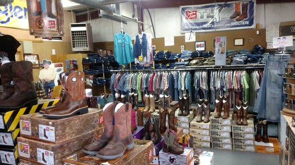 We carry over 140 styles of western boots and over 40 styles of work boots. Justin, Tony Lama, Ariat, wolverine, Corral, Laredo.