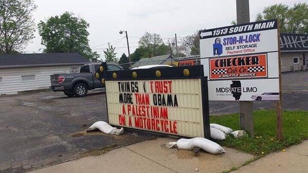 Racist sign in front of the business