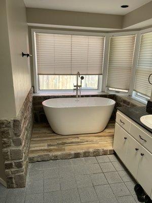 First phase Bathroom remodel. Jetted tub conversion to freestanding tub on a built in platform