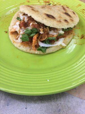 Gorditas with shredded chicken in red sauce. Wow! This is tasty!