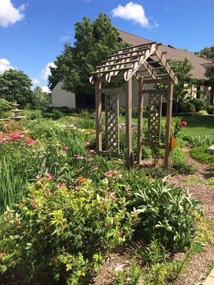 The peaceful flower garden located outside