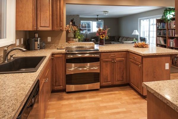 birch cabinets, composite sink, laminate counter top, engineered flooring, stainless appliance