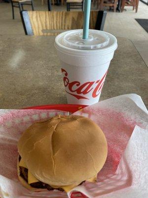 Double cheeseburger and a chocolate shake