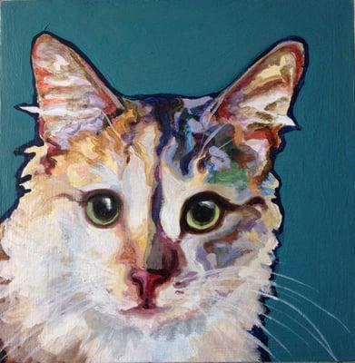 Pet portrait of Muffy on 6x6 birch panel.