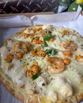 Bourbon street shrimp and crawfish flatbread