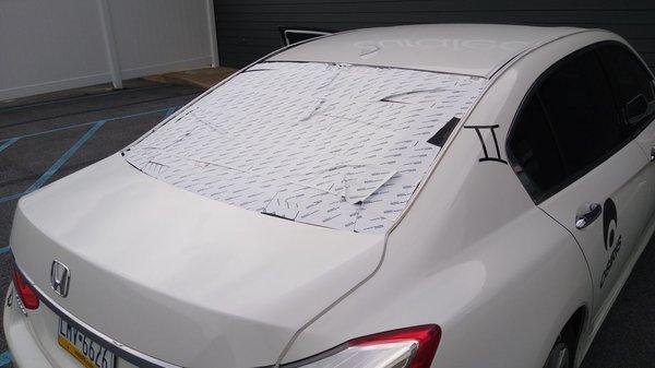 2013 Honda Accord EXL four-door back windscreen smashed held together in one piece by tint and tape