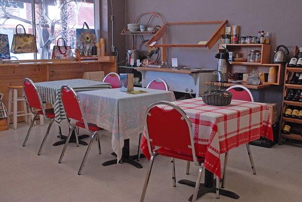 Dining area is small, but comfy.