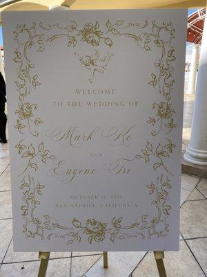 Welcome sign at the wedding ceremony.