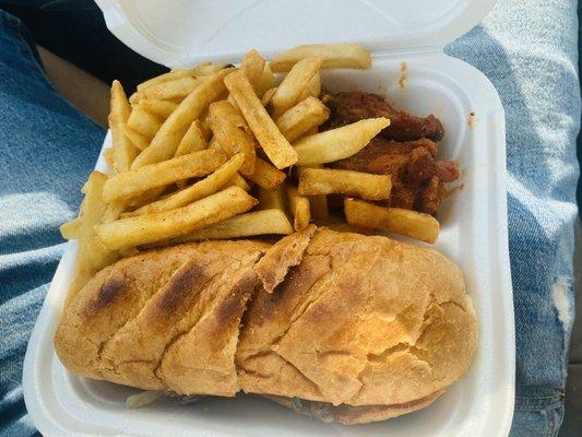 Philly with wings & fries. One of the best places to get to-go food.