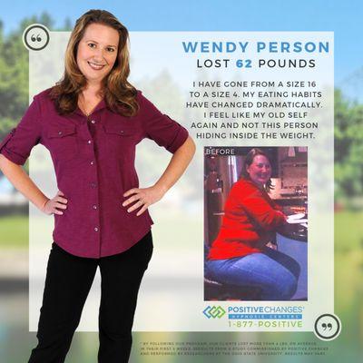 Wendy lost 62 pounds with Positive Changes Hypnosis!