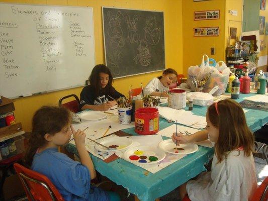 Saturday Create with Joy with students drawing and painting  together . It is a creative way to spend a Saturday