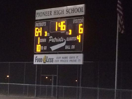 Woodland for the win (yes it's the Pioneer HS score board)