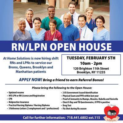 Open House for Nurses
Immediste Hire for Per Diem Cases, Shift Work, and Full Time Positions