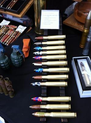 Pens made from bullet shells.