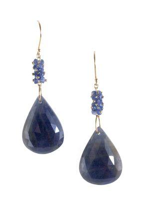 Handmade 14kyg cluster drop earring with blue sapphires.