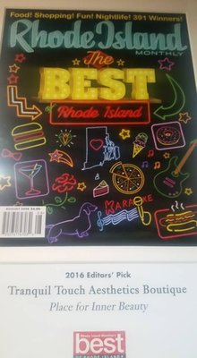 Winner of Best Place for Inner Beauty by RI Monthly 2016