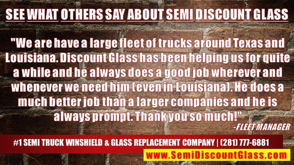 Same-Day & Next-Day Semi-Truck Windshield Replacement 20+ Years Specialist! "We Come To You!" (281) 777-6881