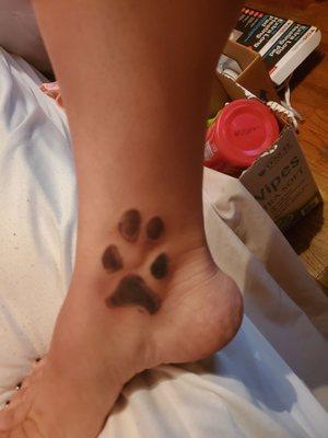 Sneax did a great job tattooing my deceased dog's pawprint on my inner ankle.