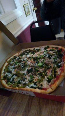 Large veggie pizza $18