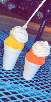 On the right is a large mango gelati and on the left is a medium watermelon gelati.