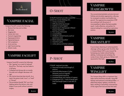 Vampire  facial PRP vampire facelift o-shot p-shot vampire breast lift vampire hair growth vampire wing lift