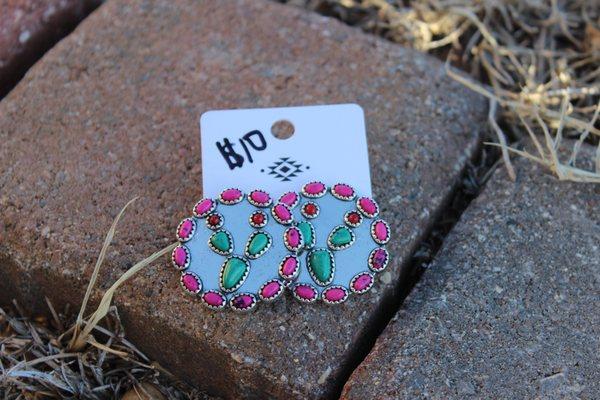 How about these cactus earrings with pink stone outline? They are just a little larger than a quarter just the perfect size.