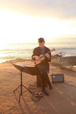 Performing solo ukulele add a Sunset Cliffs wedding