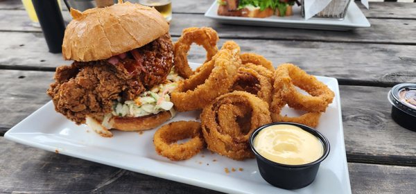 Chicken sandwich. The onion rings are amazing.