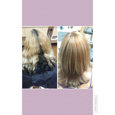 Before and after color correction done by Jen at smart style payson.