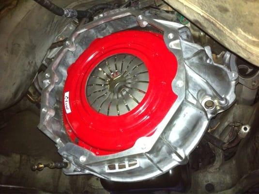 We install stock or after market clutch kits ( Mcloed Clutch on a 6 speed T56 from a Mustang Cobra)